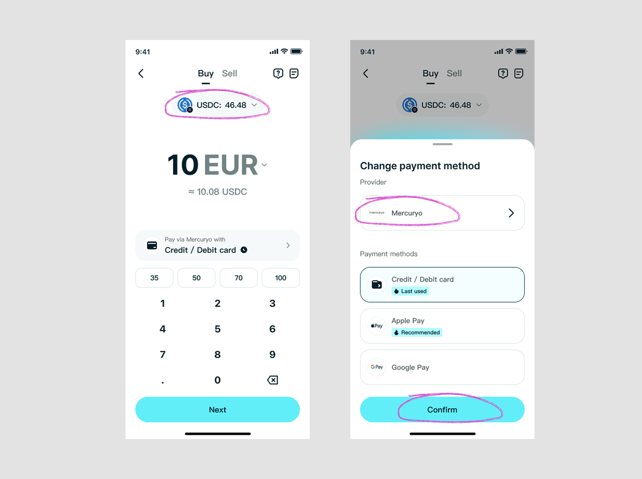 How to Buy USDC via Bitget Wallet via Mercuryo with 0% Fees image 2
