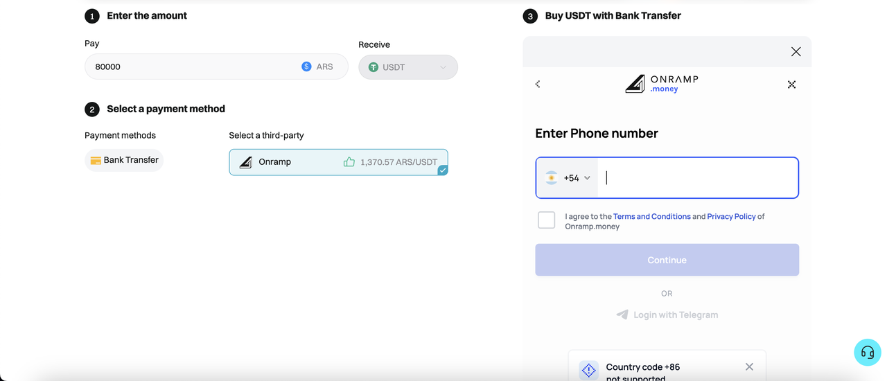 Onramp Money: ¿Cómo comprar criptomonedas con ARS/CLP/COP a través de transferencia bancaria en Bitget? image 8