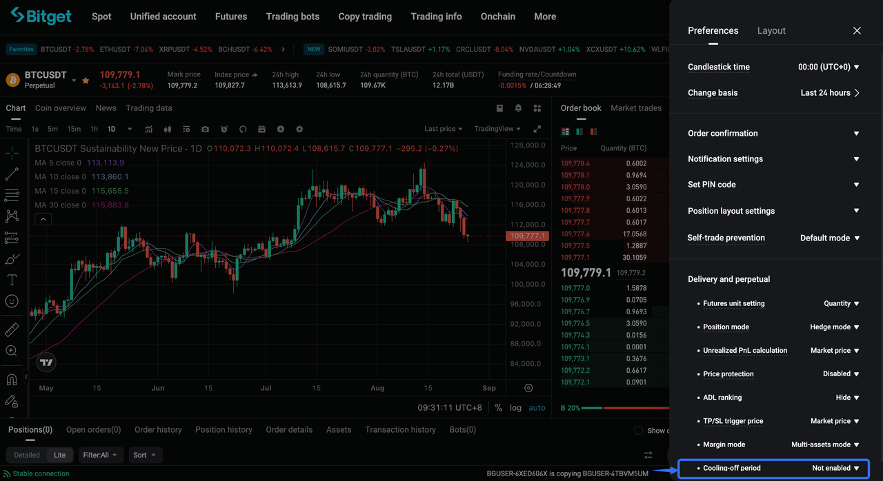 Announcement on Bitget's new futures cooling-off period feature image 1