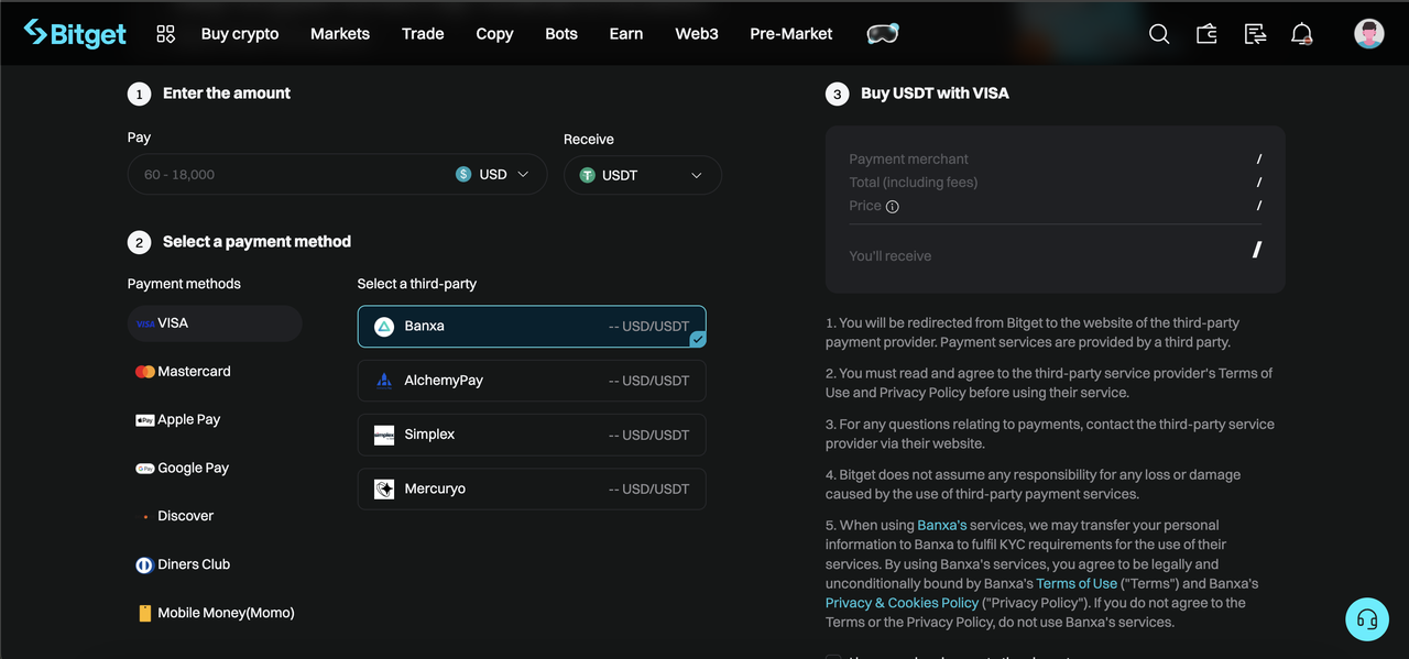如何在 Bitget 上通过第三方支付渠道购买加密货币 image 1