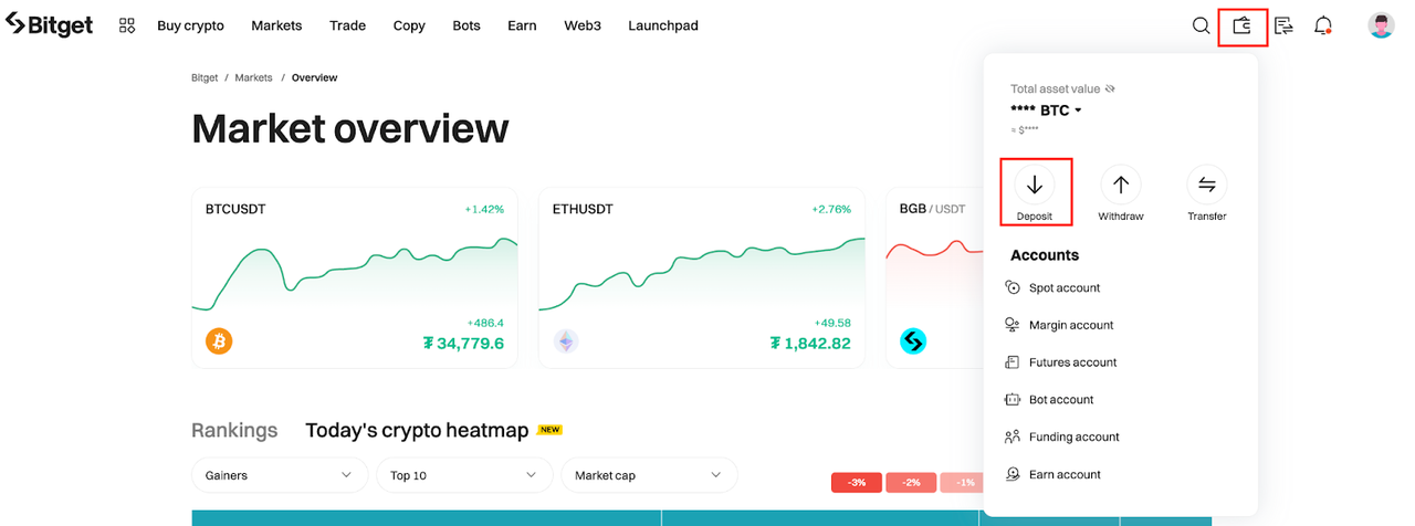 Bitget Website Crypto Deposit Tutorial image 0