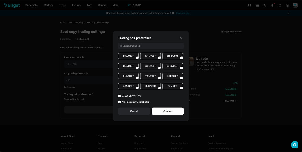 Spot Copy Trading Guide for Copiers on Bitget Website image 5