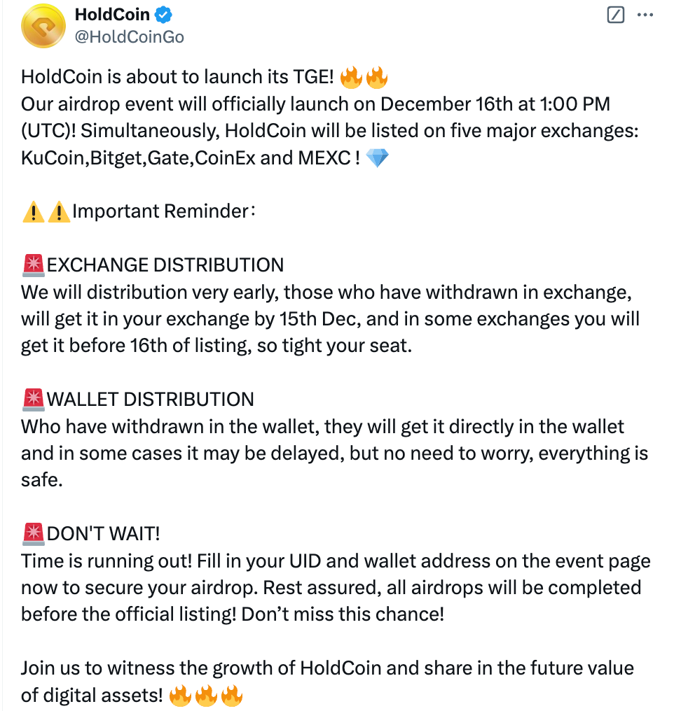 HoldCoin запустит TGE в 13:00 (UTC) 16 декабря image 0
