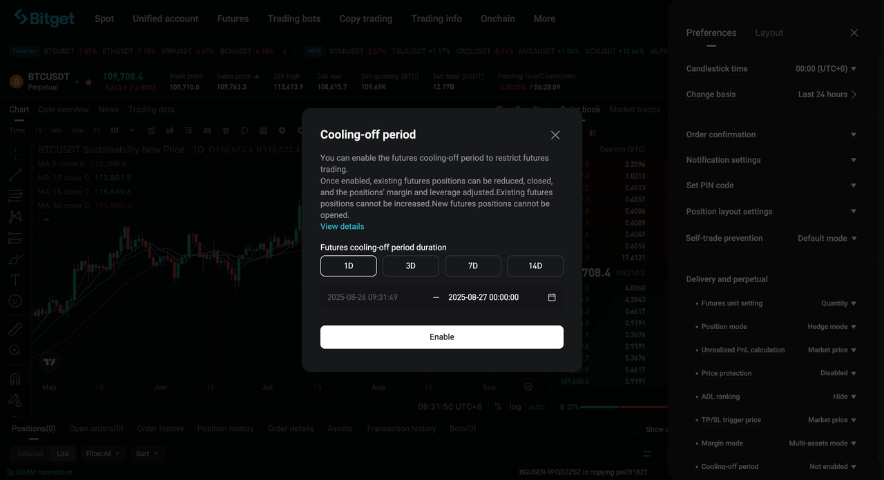 Announcement on Bitget's new futures cooling-off period feature image 2