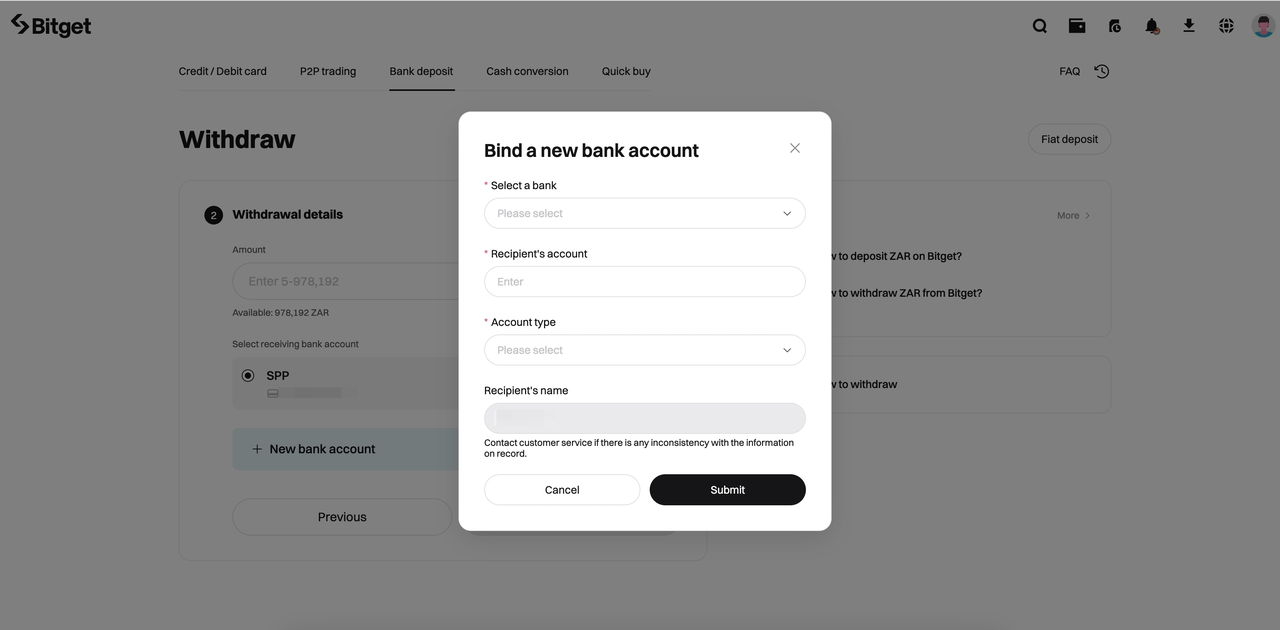 How to Withdraw ZAR on Bitget Website? image 2