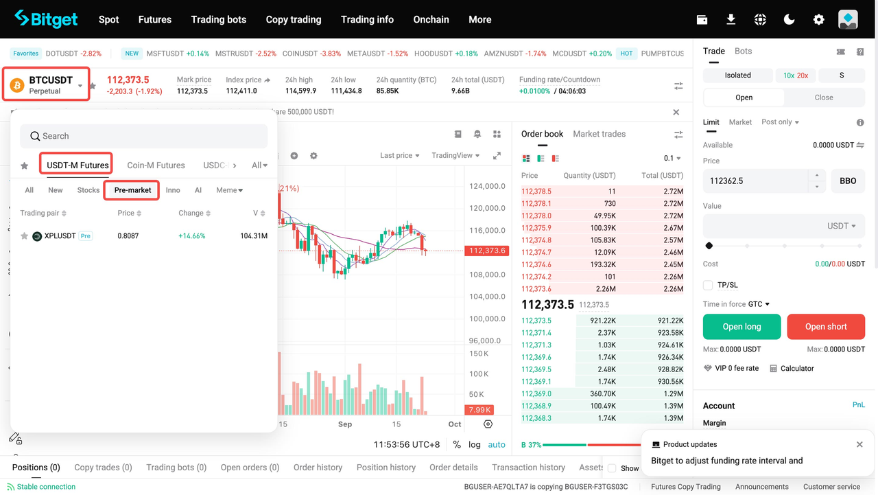 كيفية تداول العقود الآجلة قبل السوق على Bitget