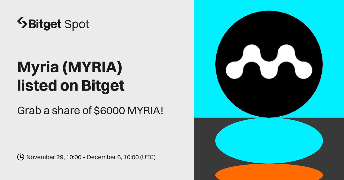 Myria (MYRIA) will be listed on Bitget. Come and grab a share of $6,000 worth of MYRIA! image 0