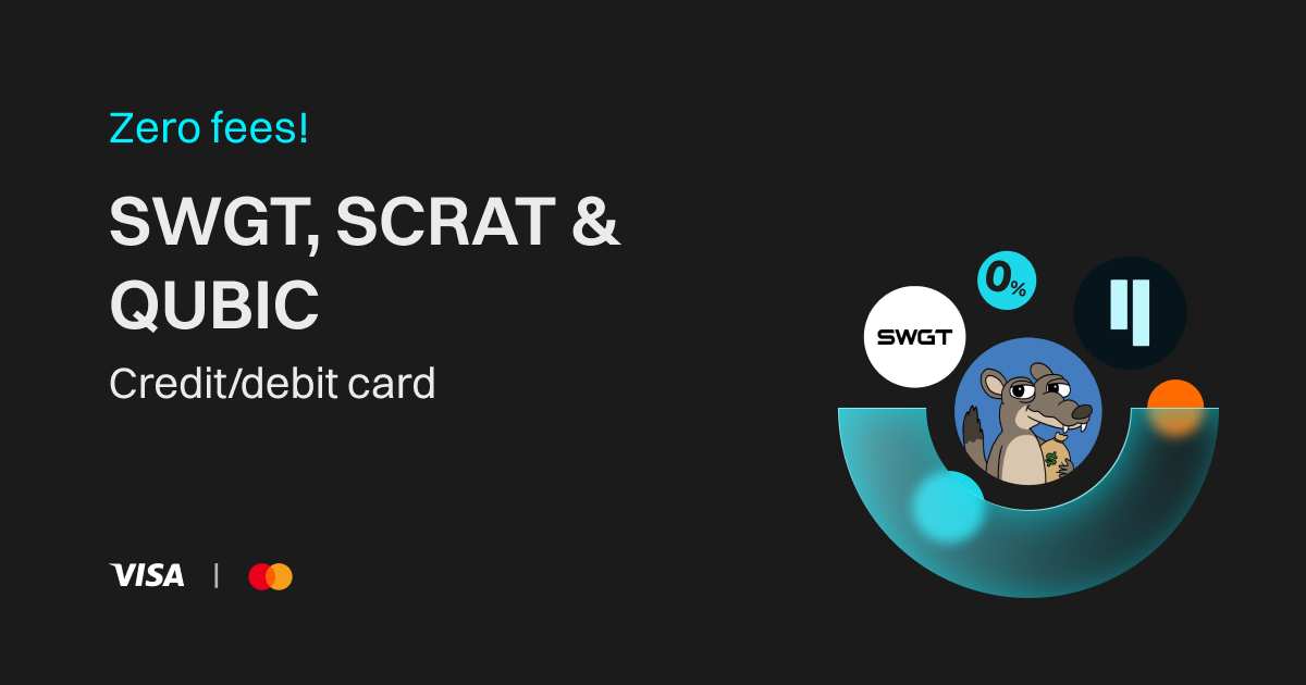 Buy SWGT, SCRAT & QUBIC using credit/debit card with zero fees image 0