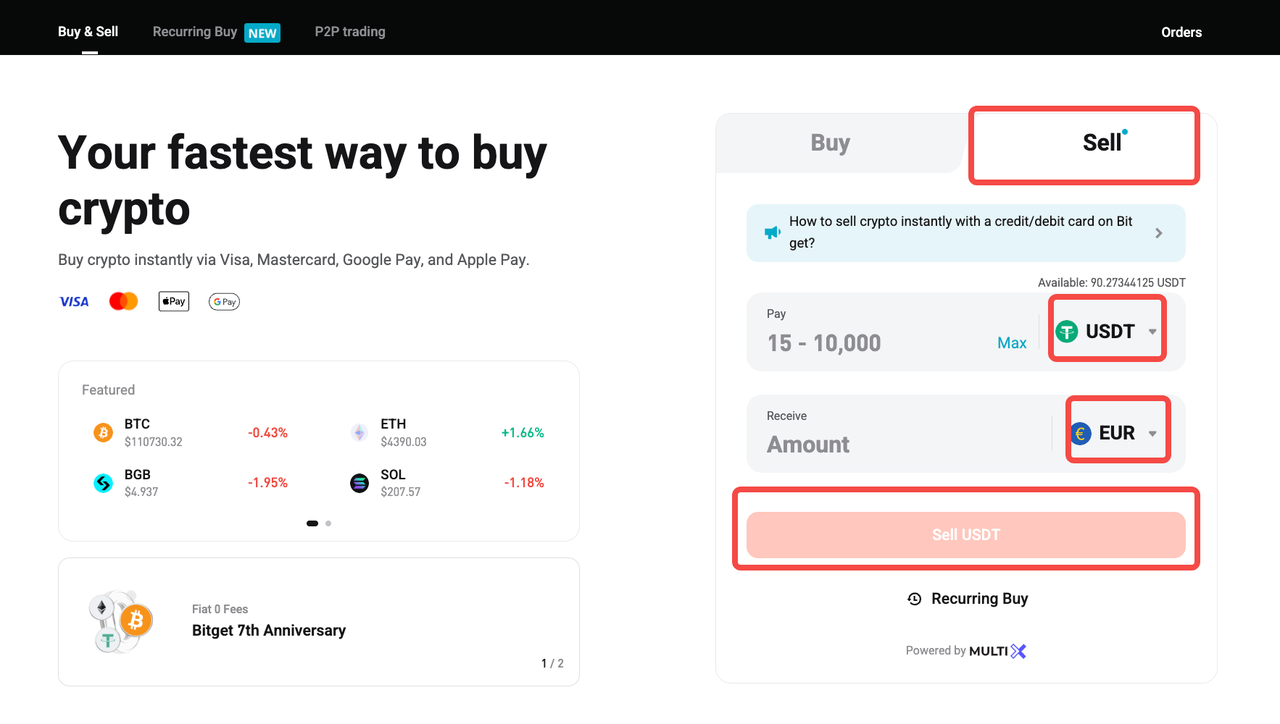 How to Sell Crypto Instantly With Credit or Debit card on Bitget Website? image 1