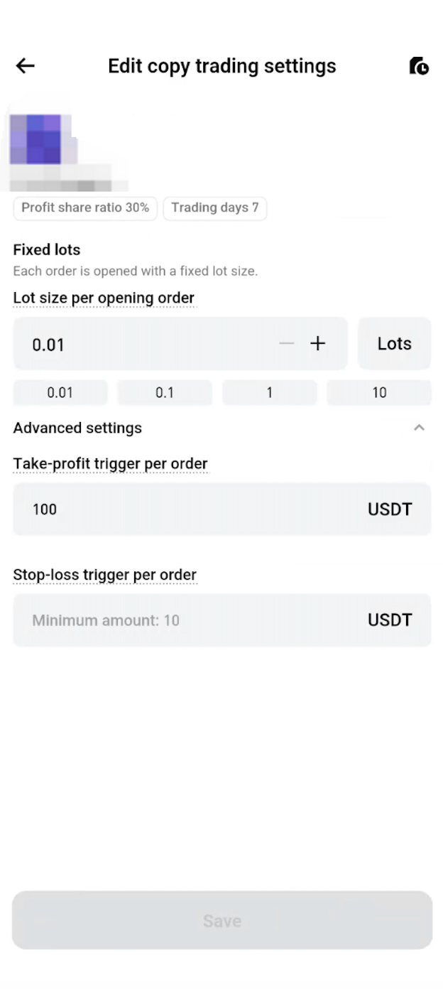 How to set CFD copy trading parameters