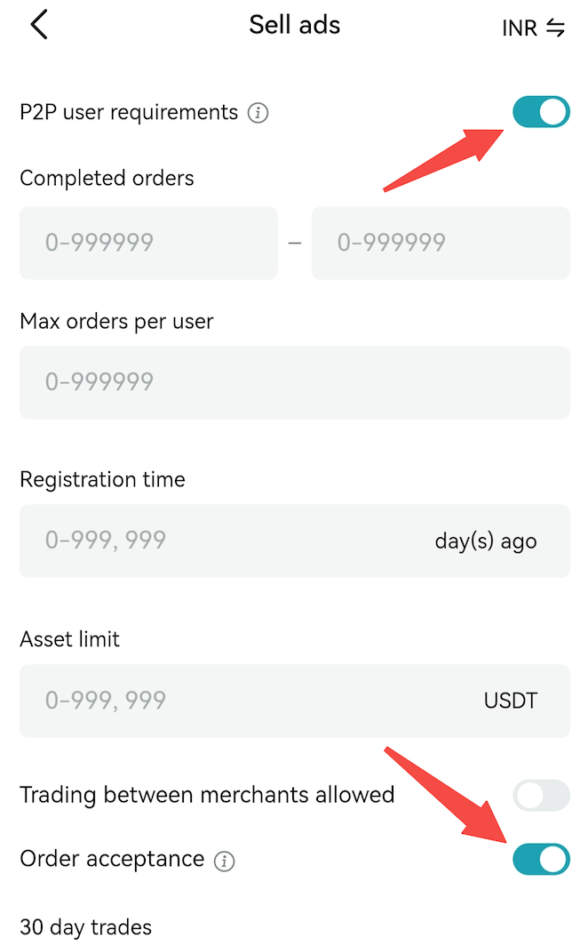 What is the Order acceptance feature for P2P merchants? image 0
