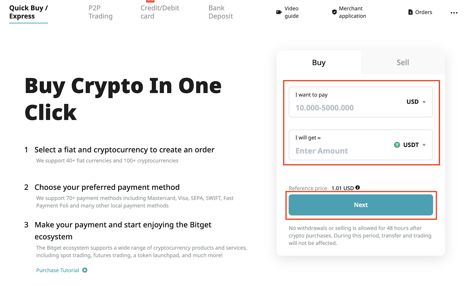 Buy Crypto With Fiat Currencies on Bitget image 3