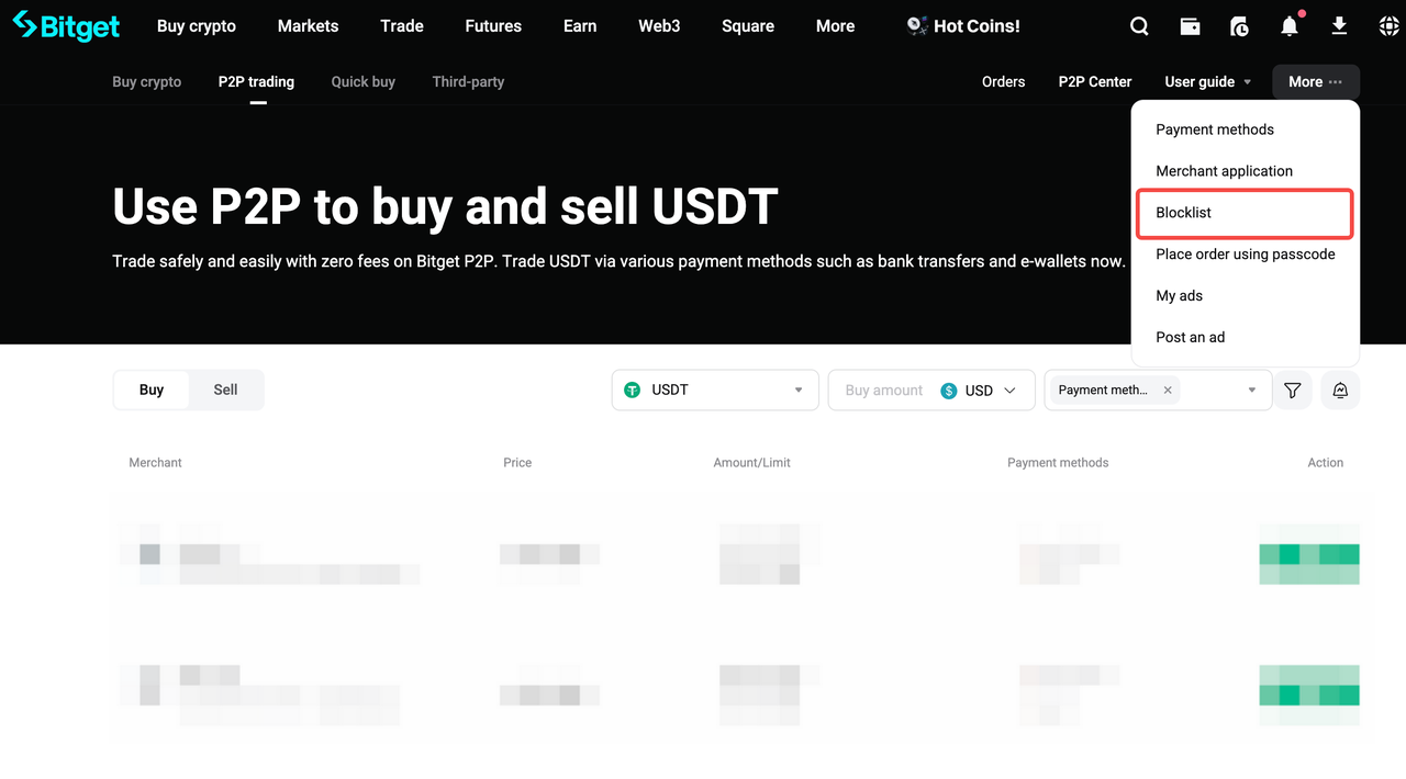 How to block or unblock users on Bitget P2P – Website Guide image 2