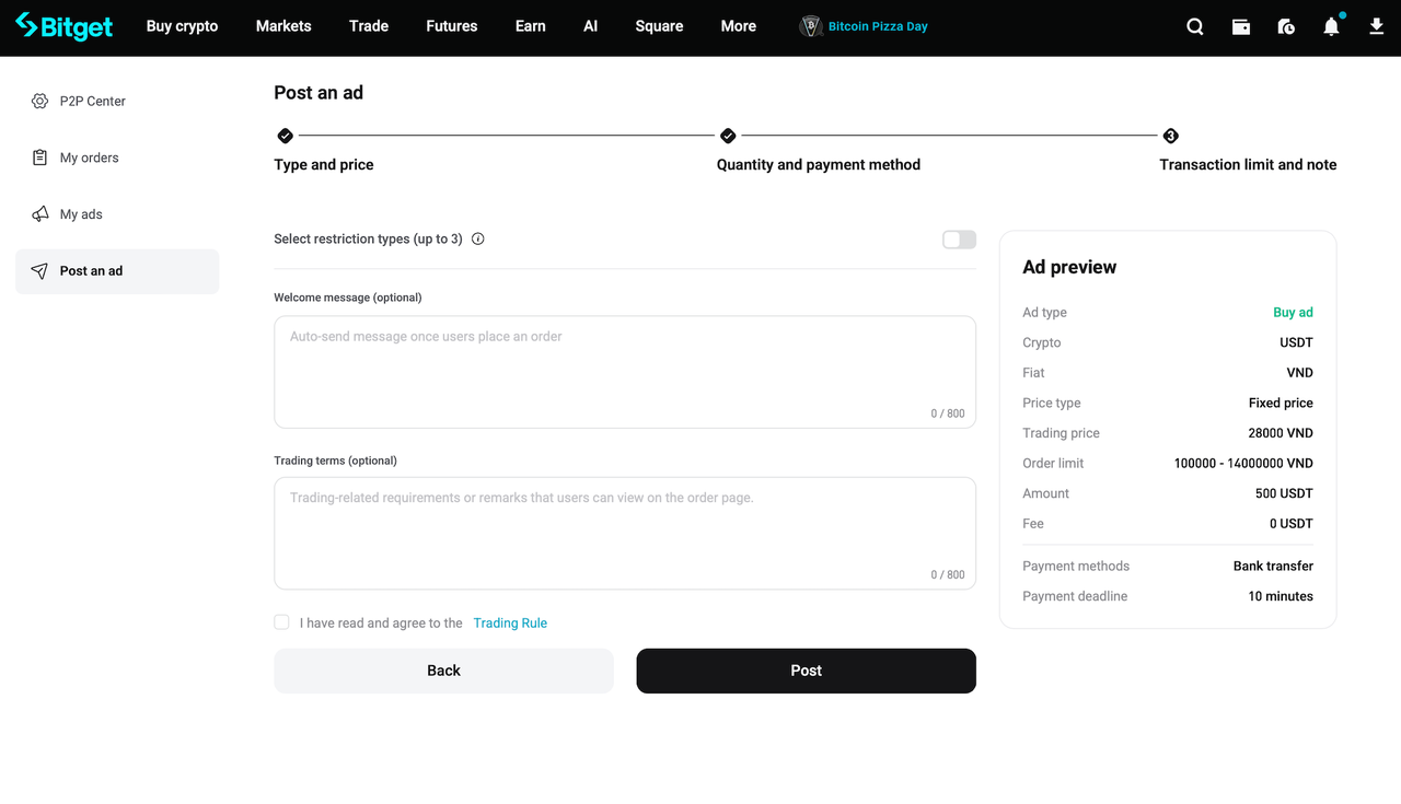 How to Post a P2P Advertisement on Bitget? - Website Guide