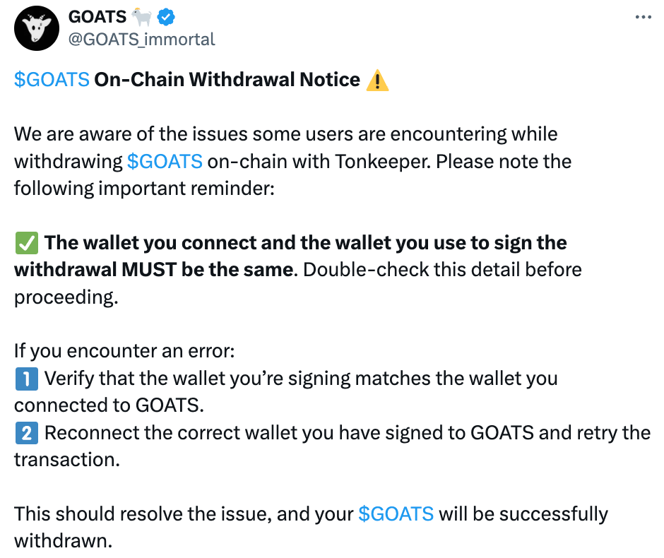 Avviso di Prelievo On-Chain di $GOATS image 0