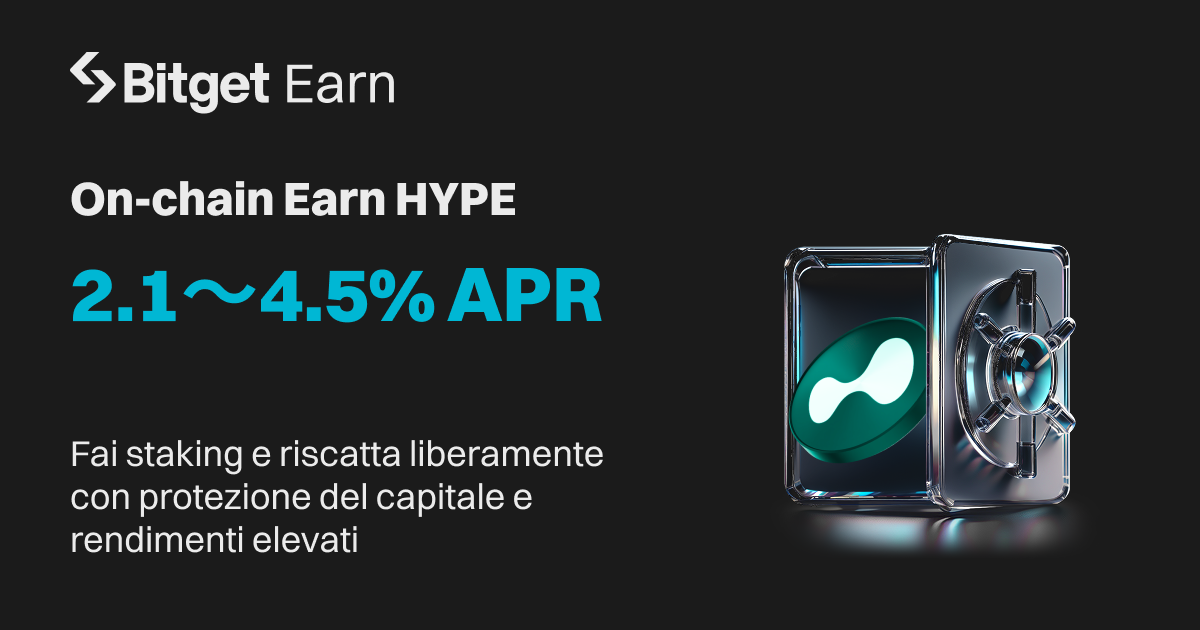 Bitget lancia lo On-chain Earn di HYPE con un APR del 2.1~4.5% image 0