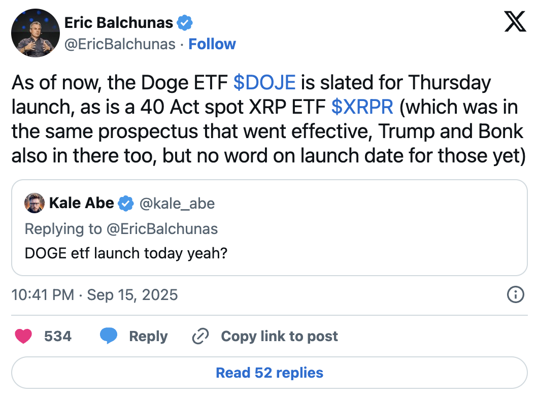 Dogecoin ETF and XRP ETF Set to Launch on September 18: What Investors Need to Know image 0