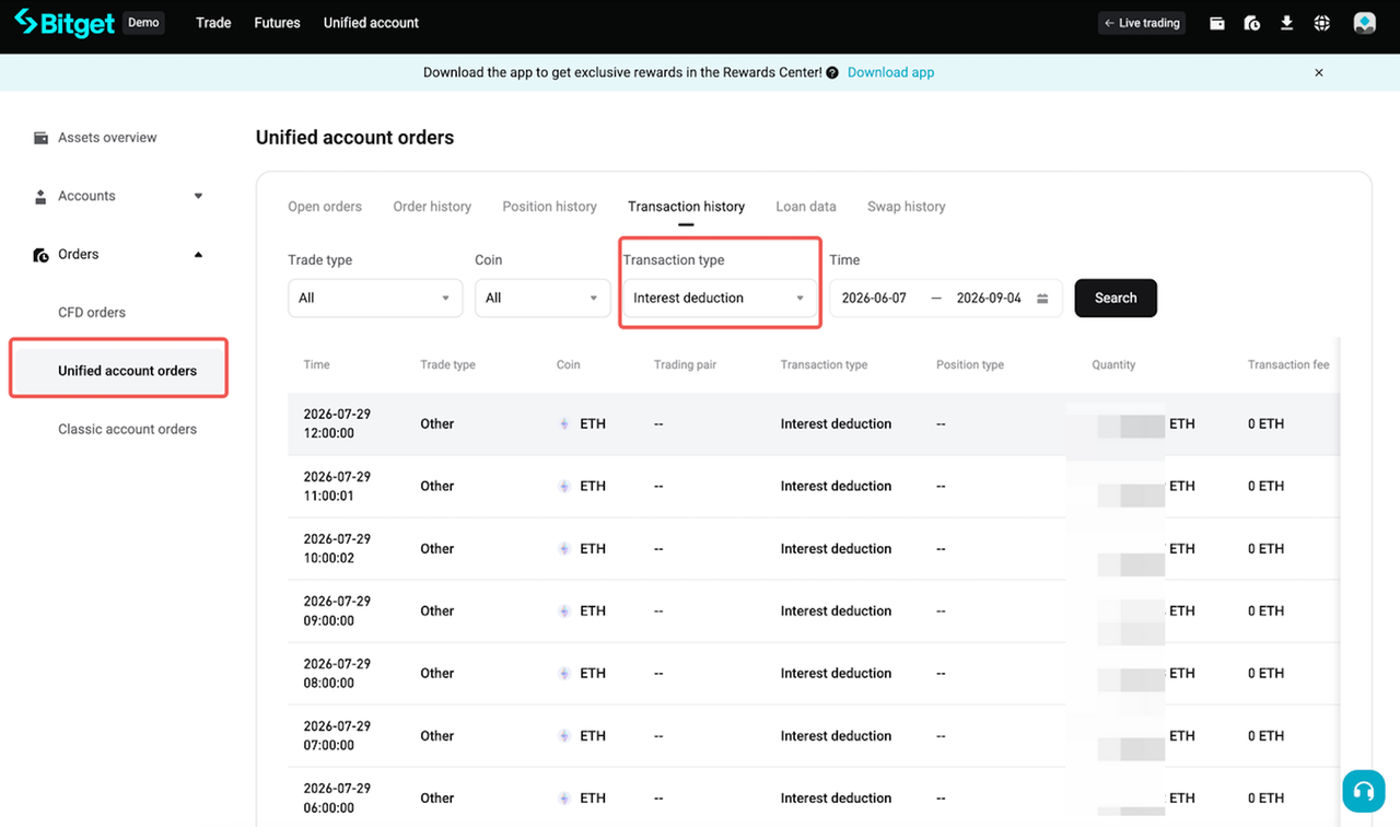 Borrowing, Interest, and Repayment in the Unified Trading Account