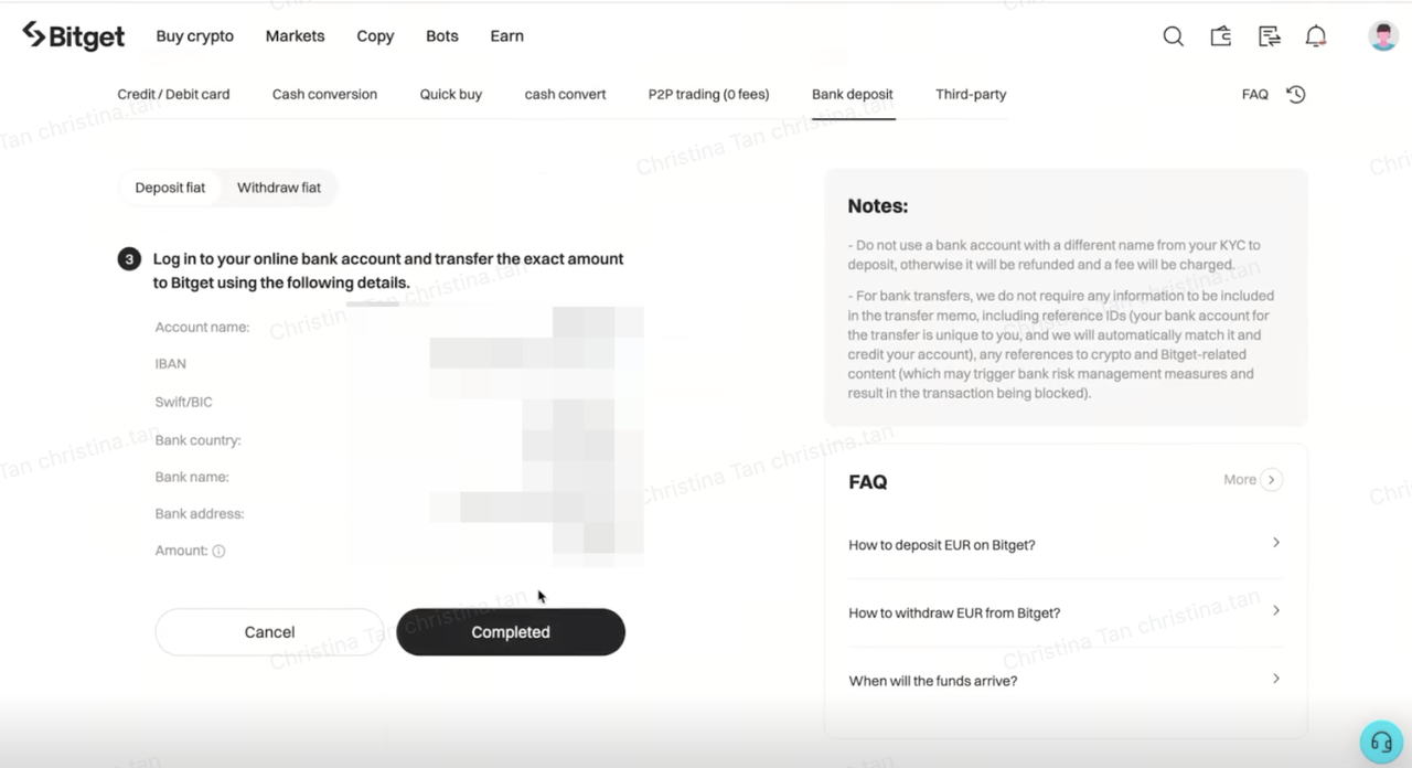 Making Bank Deposits and Withdrawals on the Bitget Website image 3