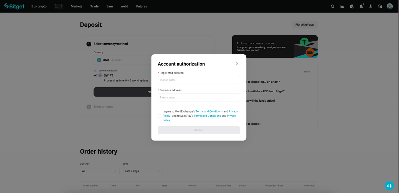 How to Deposit and Withdraw USD via SWIFT on Bitget? image 1