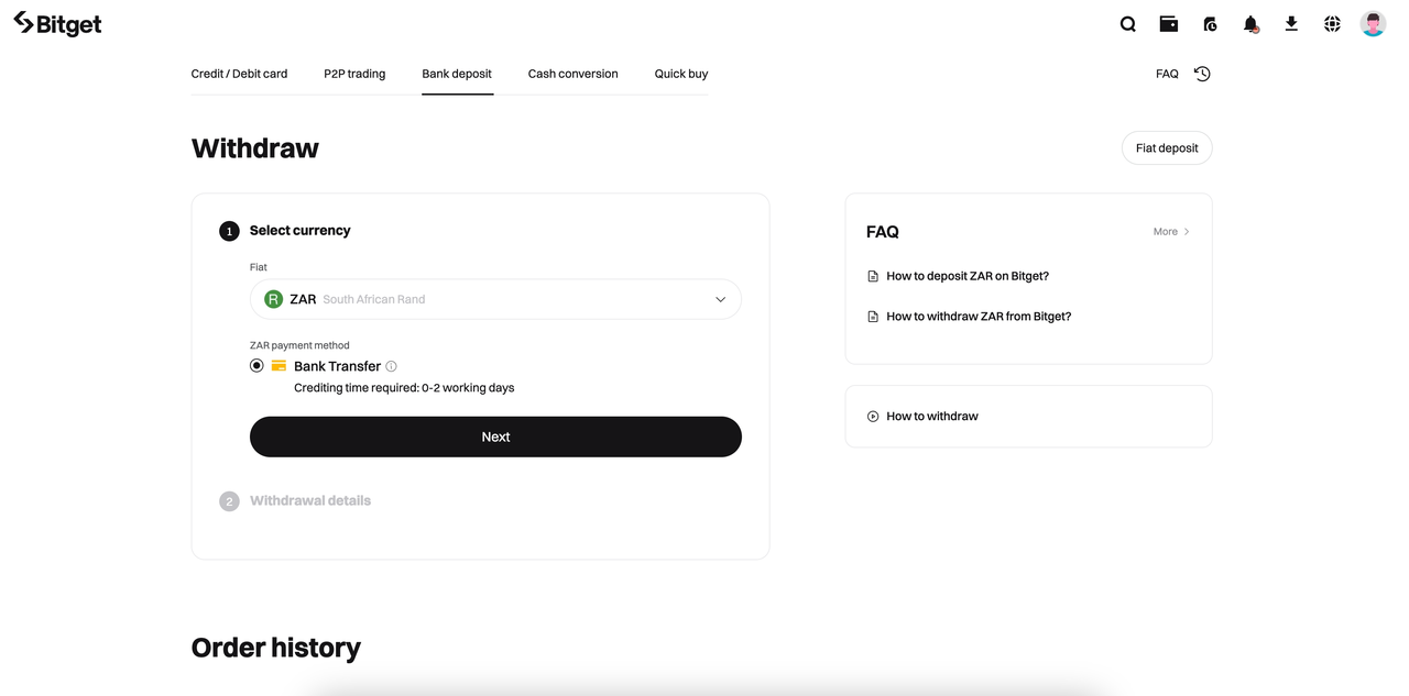 How to withdraw ZAR via Callpay on Bitget? image 0
