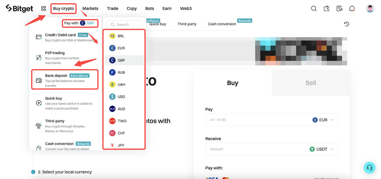 Bankeinzahlungen und -Auszahlungen auf der Bitget Webseite vornehmen image 0