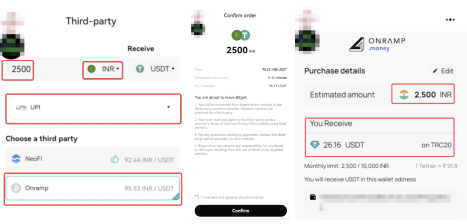 Onramp Money: How to buy crypto with AED via bank transfer on Bitget image 6