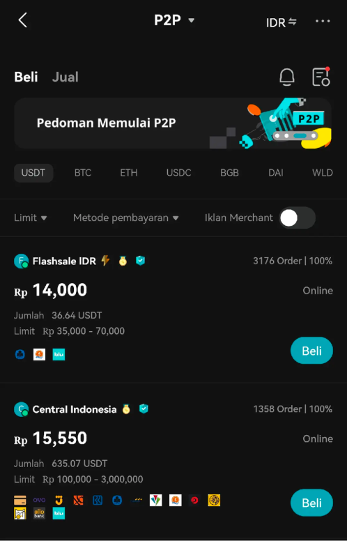 Cara Membeli USDT melalui P2P Bitget (Aplikasi) image 2