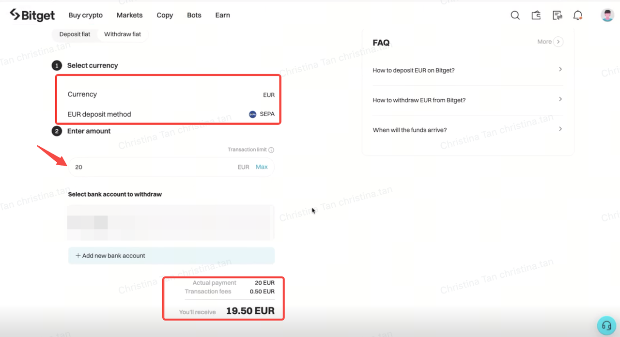 Effettuare depositi bancari e prelievi sul sito web di Bitget image 2