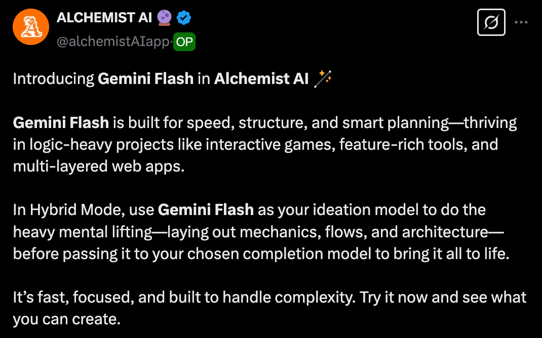 Alchemist AI startet Gemini Flash-Modell, mit Fokus auf die strukturierte Konstruktion komplexer Projekte image 0