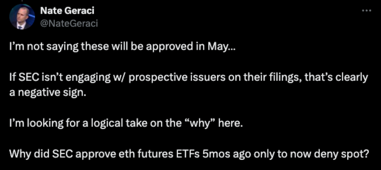 SEC radio silence on Ethereum ETF ‘not a good sign’ — Bloomberg analyst image 1