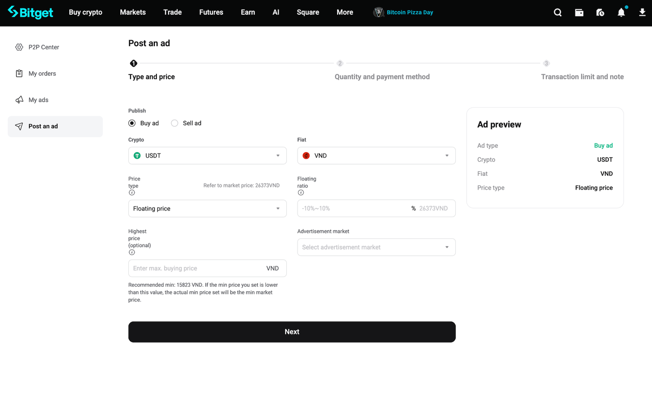How to Post a P2P Advertisement on Bitget? - Website Guide