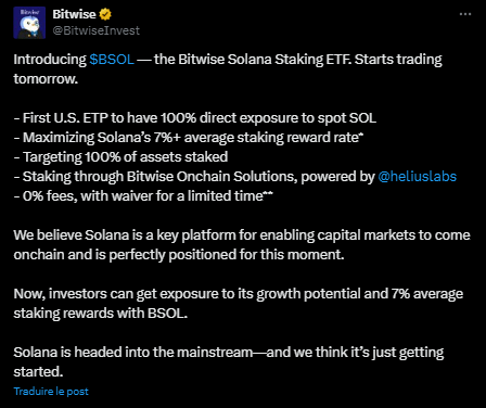 ETF Solana : Bitwise lance BSOL sur la bourse de New York et marque l’histoire de la cryptomonnaie