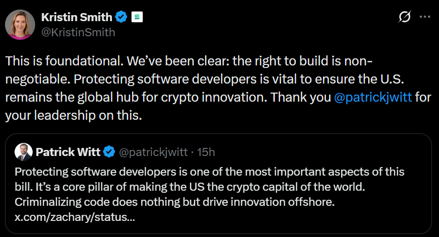 Nhà Trắng ủng hộ bảo vệ lập trình viên DeFi: Cấm mã nguồn là đánh mất đổi mới