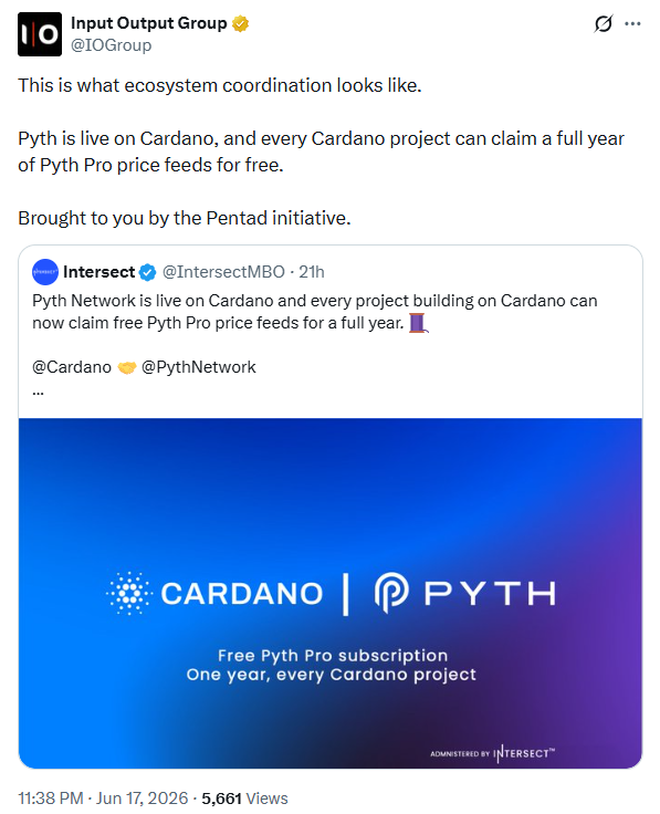 أخبار كاردانو تُظهر تكامل شبكة Pyth لتوسيع قدرات التمويل اللامركزي (DeFi)، وسعر ADA يتأثر بذلك