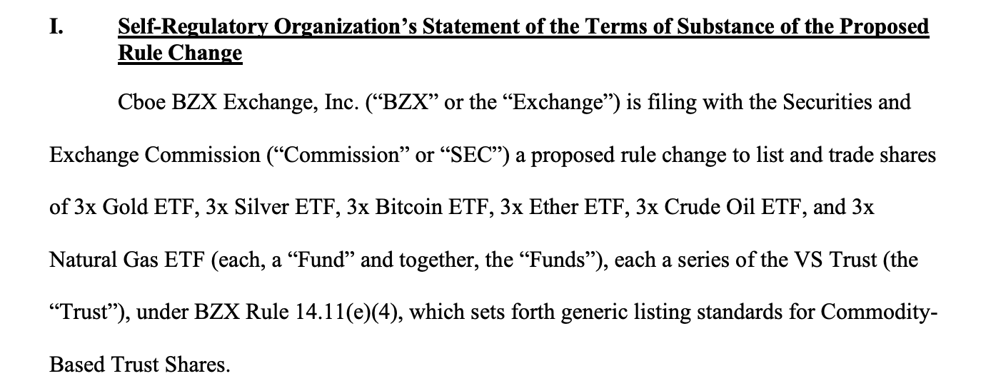 تسعى بورصة «سيبو» (Cboe) للحصول على موافقة هيئة الأوراق المالية والبورصات الأمريكية (SEC) على أول صناديق استثمار متداولة في البورصة (ETFs) في الولايات المتحدة للبيتكوين والإيثر بمضاعف 3x image 0
