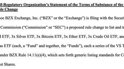 تسعى بورصة «سيبو» (Cboe) للحصول على موافقة هيئة الأوراق المالية والبورصات الأمريكية (SEC) على أول صناديق استثمار متداولة في البورصة (ETFs) في الولايات المتحدة للبيتكوين والإيثر بمضاعف 3x