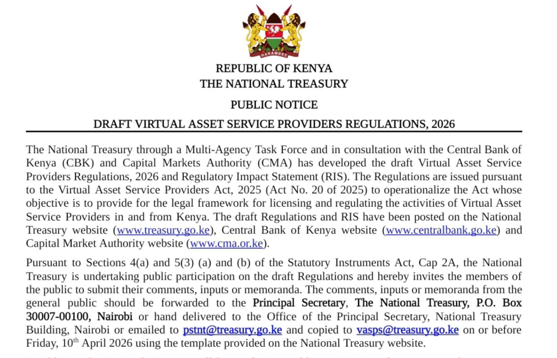 Kenya Unveils Sweeping Crypto Rules Targeting Licensing, Stablecoin Reserves
