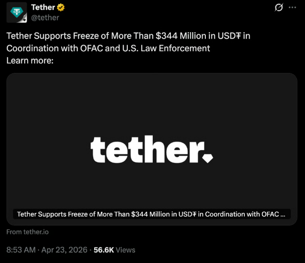Tether Moves To Freeze $344 Million In Crypto Amid US Probe image 1