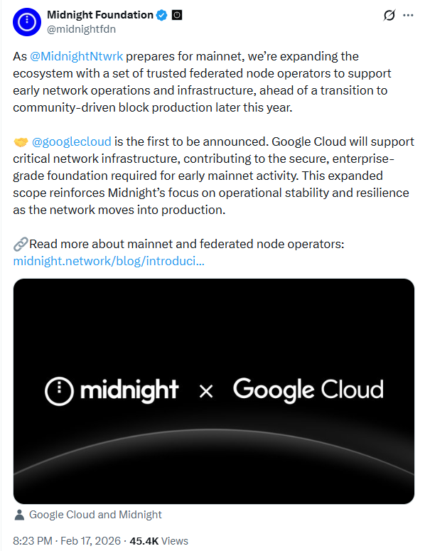 شبكة ميدنايت نتوورك تختار جوجل كلاود كمشغل للعقد، وسعر NIGHT يرتفع بنسبة 18% image 0