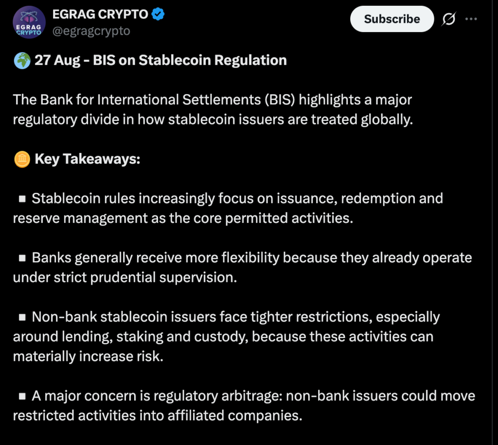 أخبار العملات المستقرة: بنك التسويات الدولية (BIS) يقول إن العملات المستقرة ليست جاهزة بعد لاستخدامها في المدفوعات اليومية image 0