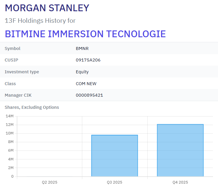 Morgan Stanley und andere Top-Investoren erhöhen Bitmine-Engagement trotz Ausverkauf image 0