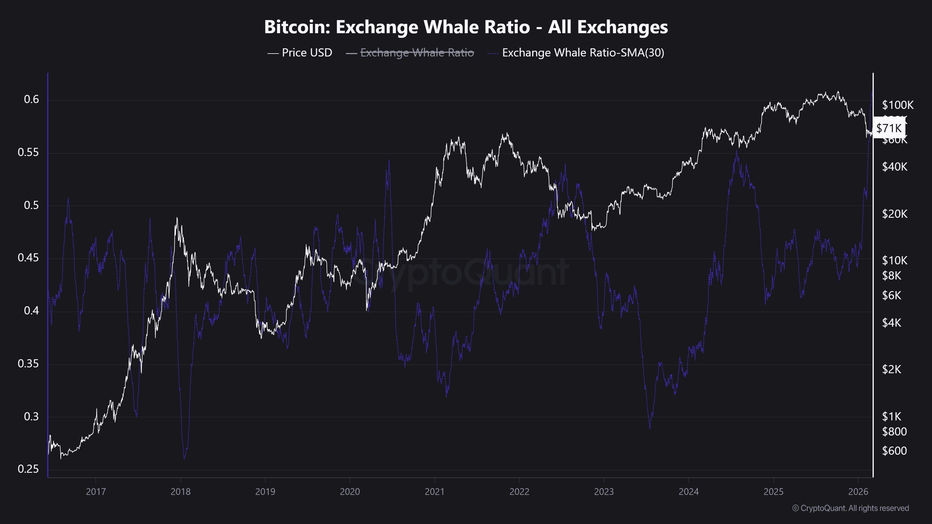 Bitcoin Exchange Whale Ratio