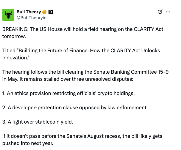 أخبار قانون «CLARITY»: مشروع قانون العملات المشفرة يقترب من الموعد النهائي الحاسم في مجلس الشيوخ في أغسطس