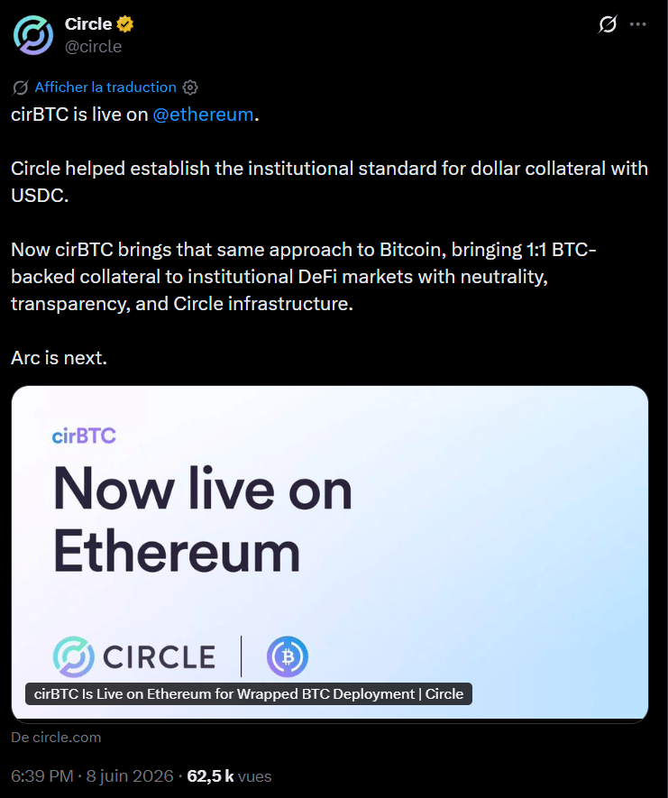 Finance décentralisée (DeFi) : Circle lance son Bitcoin wrappé sur le réseau Ethereum