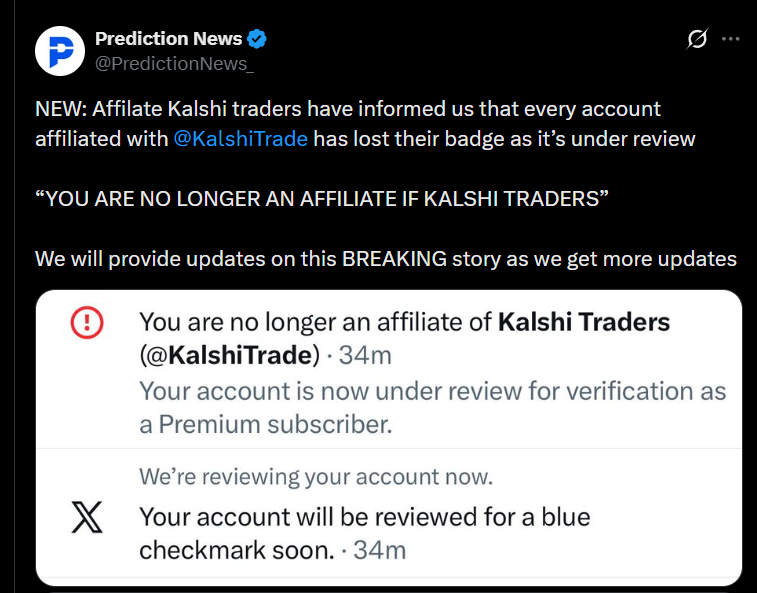 X goes after prediction markets as Kalshi affiliate badges vanish image 1