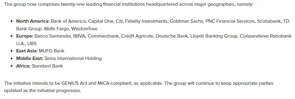 Bank of America, Citi, Goldman Sachs join 21-firm stablecoin push for 2027