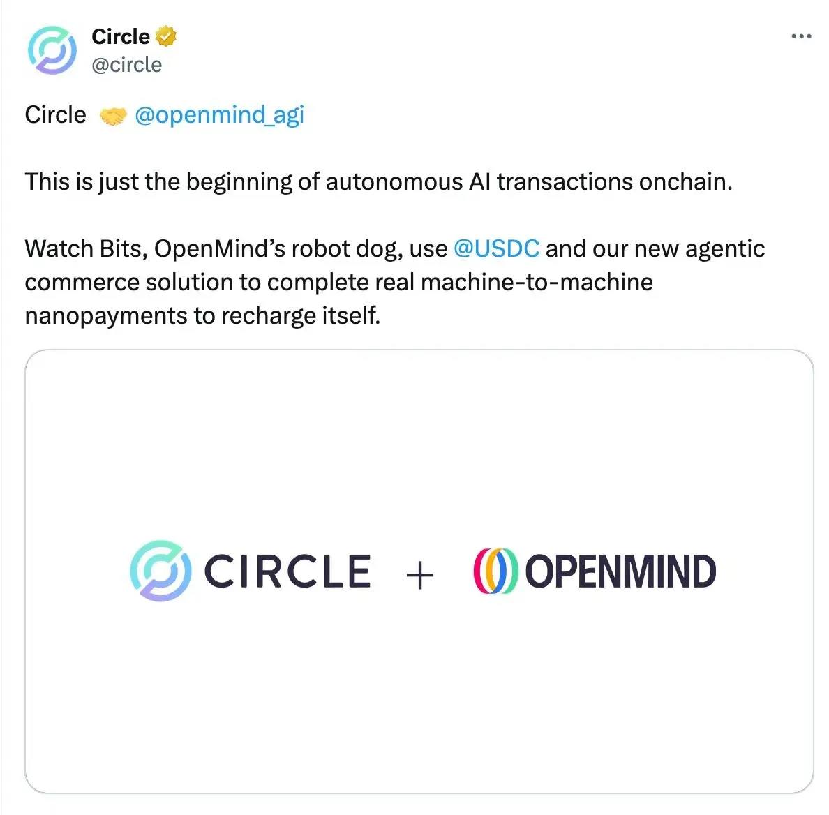 Based on the self-charging robot technology jointly developed by OpenMind and Circle, the FABRIC Foundation will further promote the large-scale deployment of the machine economy and agents in two major directions.