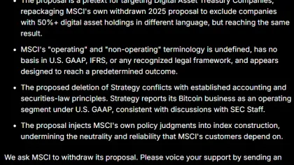 Strategy challenges MSCI’s ‘non-operating’ label – What changes for MSTR?