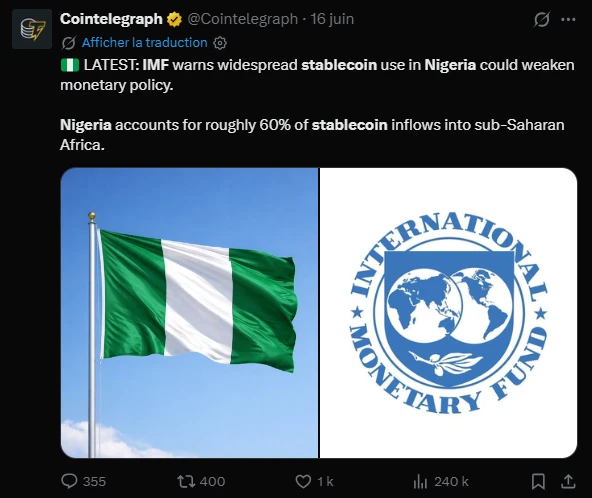 Crypto : Le FMI inquiet de l’adoption des stablecoins au Nigeria